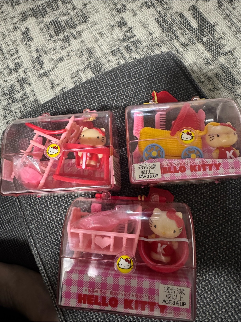 Vintage Hello Kitty Mini Playset Carry Cases in Pink and Yellow